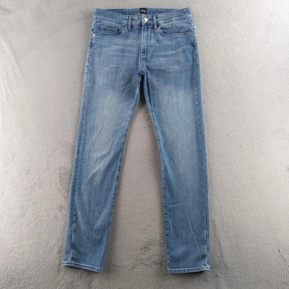 BOSS Delaware Jeans Mens 38x30 Blue Light Wash Slim Fit Candiani Italian Denim